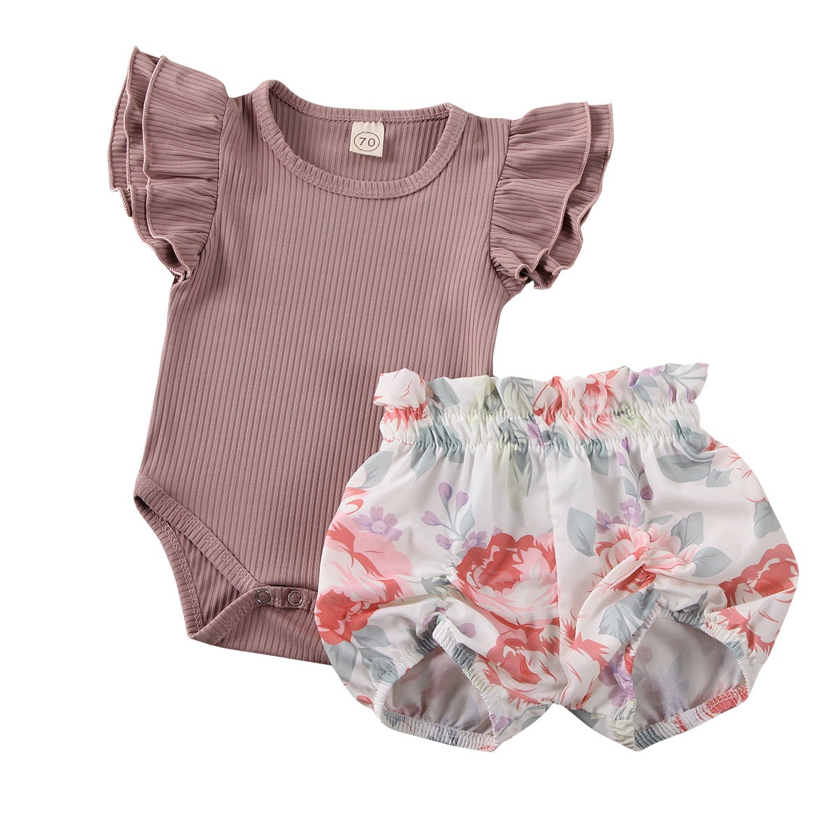 Infant Baby Girl Floral Clothes Short Sleeve Letters Bodysuit Romper Tops Ruffle Bowknot Shorts Bloomers 3Pcs Summer Outfits